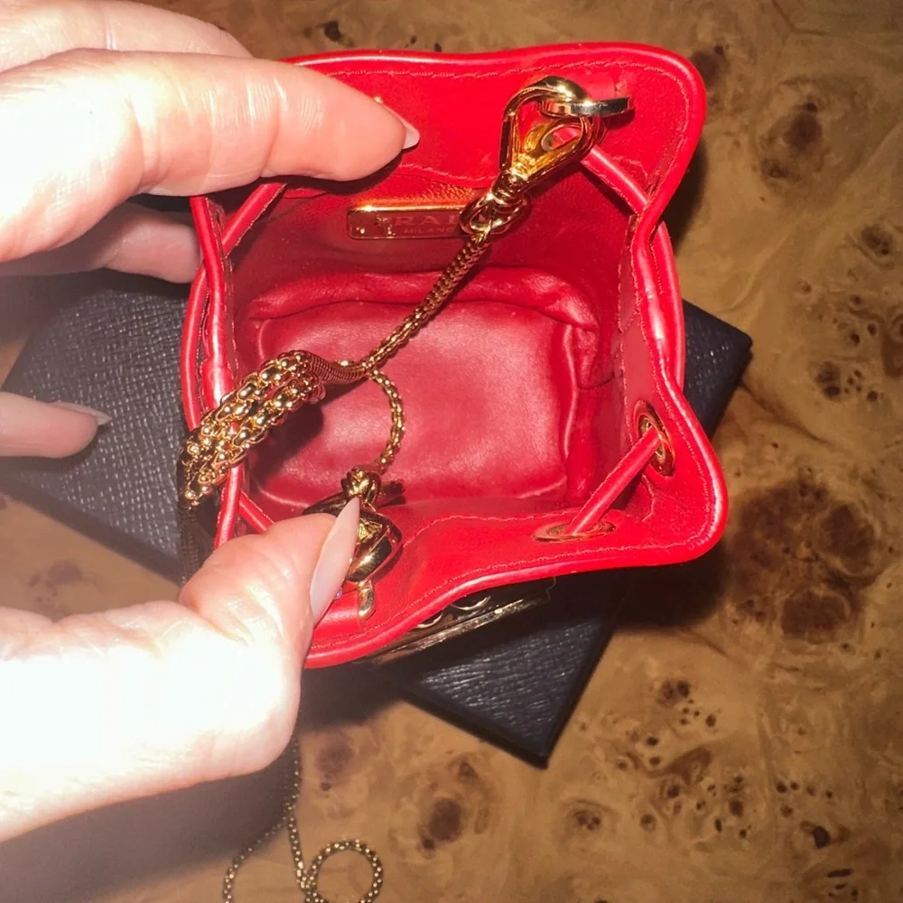 PRICE DROP ** Prada Red Mini Bag with Gold Chain - Picture 8 of 17